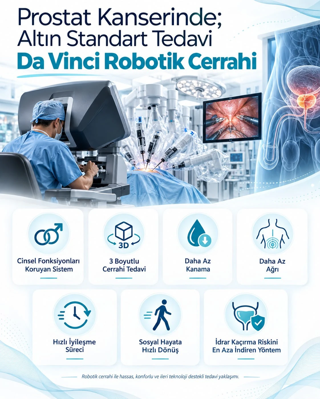 Prostat kanserinde da Vinci robotik cerrahinin avantajları infografiği